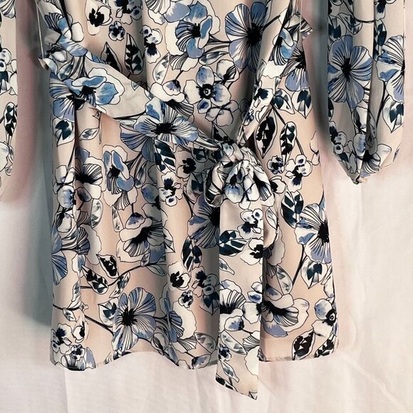 Parker Tie Waist Pink Floral Mini Dress Bishop‎ Sleeve V-Neck Size XS - Picture 8 of 12